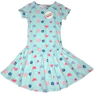 Dot Smile Girls Sz 5 6 Aqua Blue Lips Sucker Flapper Dress Short Sleeve NWT